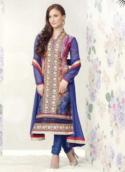Blue with red Statuesque Party Wear Brasso Churidar Shalwar Suit - Asian Party Wear
