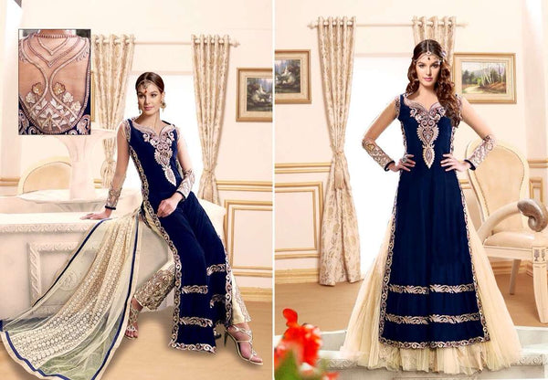 BLUE Z PLUS DETAILED EMBROIDERED WEDDING WEAR LENGHA - Asian Party Wear