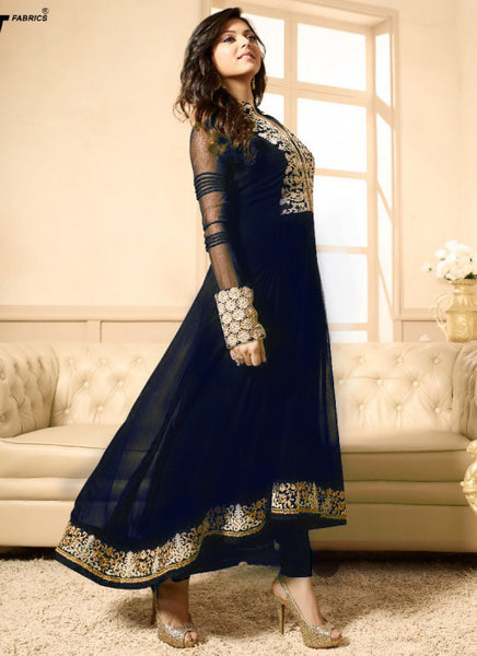 NAVY BLUE LT NITYA PARTY WEAR ANARKALI SUIT - Asian Party Wear
