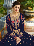 Blue Embroidered Evening Gown Wedding Party Dress - Asian Party Wear