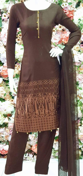 AC-81 BROWN ROYAL READYMADE PAKISTANI SUIT - Asian Party Wear