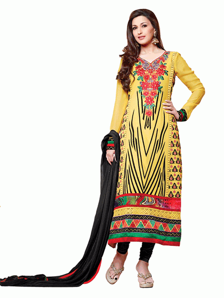 Buttercup Yellow AAFREEN PARTY WEAR GEORGETTE CHURIDAR SHALWAR SUIT - Asian Party Wear