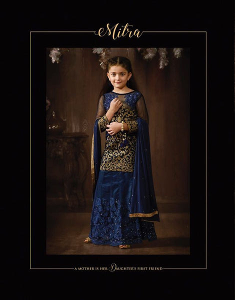 8073 NAVY BLUE KARMA HEAVY GOLD EMBROIDERED WEDDING WEAR DESIGNER LEHENGA FOR YOUNG GIRLS - Asian Party Wear