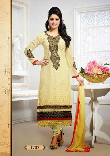 Cream Tamanna 2 Georgette Long Length Salwar Kameez - Asian Party Wear