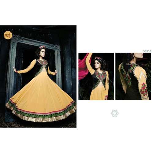 Cream With Black Stunning Hariette Anarkali Salwar Suit 56010 - Asian Party Wear