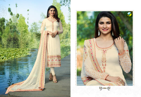 ZAC-94 CREAM PEACH EMBROIDERED READY MADE PAKISTANI CHURIDAAR SUIT - Asian Party Wear