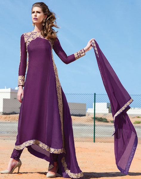 Dark Purple Vogue Trail Style Anarkali Salwar Suit - Asian Party Wear