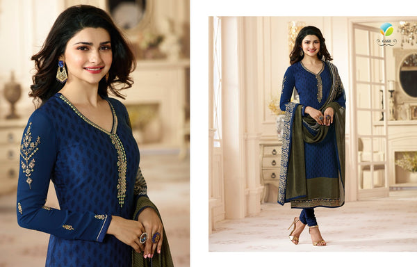 Navy Blue Kaseesh Crepe Silkina Designer Salwar Suit - Asian Party Wear