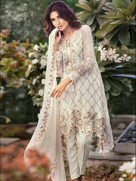 Z DECENT WHITE COLOUR PAKISTANI STYLE SALWAR KAMEEZ SUIT - Asian Party Wear