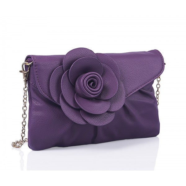 Designer Inspired Purple And Black Flower Clutch Bag/Evening Bag - Asian Party Wear