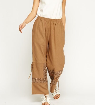 Stunning Beige Embroidered Hem Wide Leg Trousers - Asian Party Wear