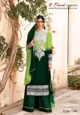 F-7306 Green Floral Creations Velvet Designer Gown - Asian Party Wear