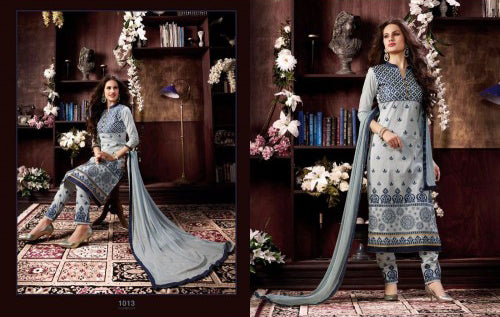 KIYAZA PENTAHOUSE LIGHT BLUE PURE COTTON SALWAR KAMEEZ SUIT - Asian Party Wear