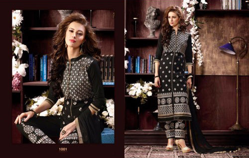 KIYAZA PENTAHOUSE BLACK PURE COTTON SALWAR KAMEEZ SUIT - Asian Party Wear