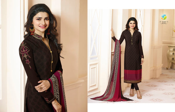 Brown Royal Kaseesh Crepe Silkina Designer Salwar Suit - Asian Party Wear