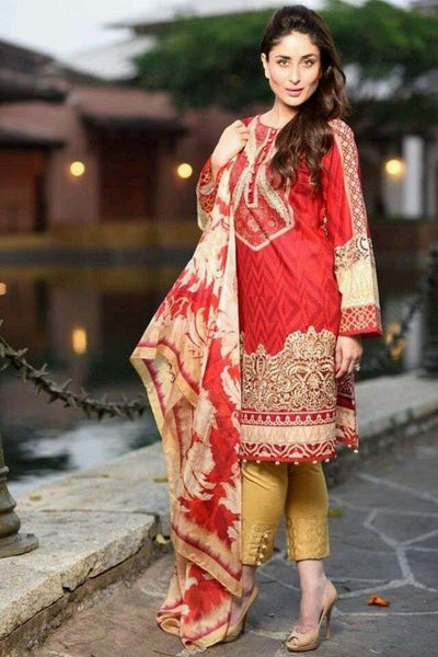Red Pakistani Designer Lawn Salwar Suit - Asian Party Wear
