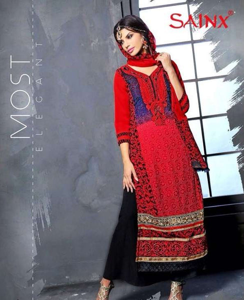 Fiesta Red and Black SAJEELE BY SAINX PARTY WEAR SHALWAR KAMEEZ - Asian Party Wear