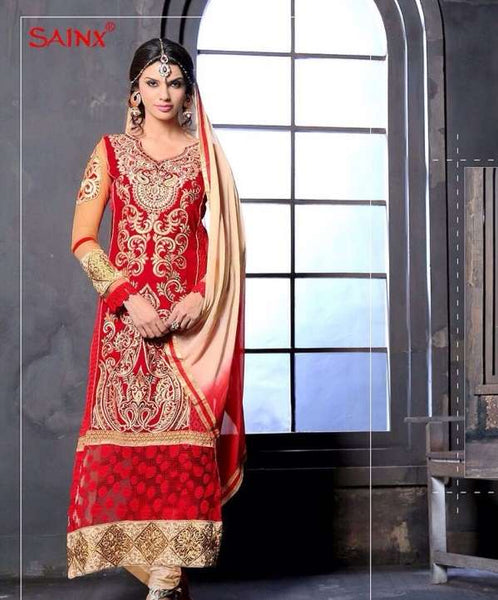 Fiesta Red and Golden SAJEELE BY SAINX PARTY WEAR SHALWAR KAMEEZ - Asian Party Wear