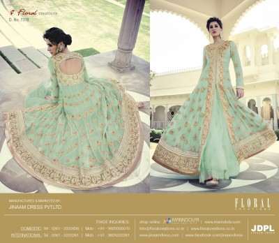 FL-7318 Mint Green Nargis Fakhri Floral Designer Anarkali Gown - Asian Party Wear