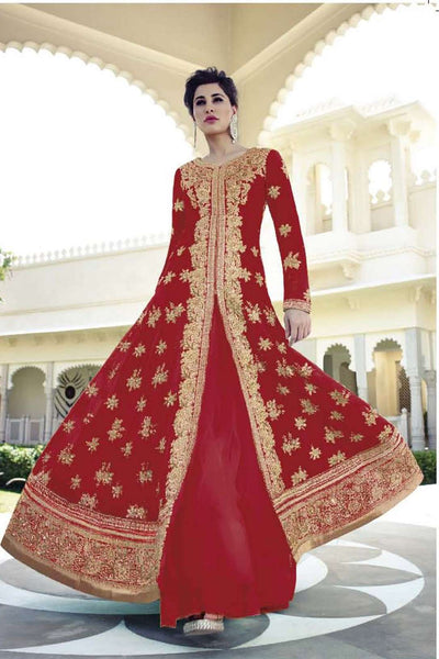 FLORAL Red Nargis Fakhri Georgette Anarkali Dress - Asian Party Wear