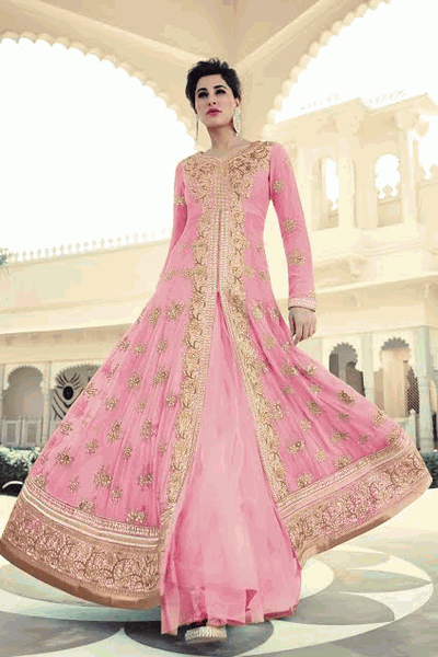 FL-7318C Pink Nargis Fakhri Anarkali Style Dress - Asian Party Wear