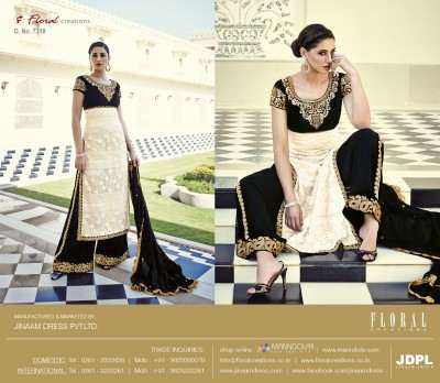 FL-7319 Black and White Nargis Fakhri Floral Designer Anarkali Gown - Asian Party Wear