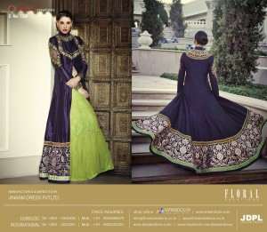FL-7320 Purple Nargis Fakhri Floral Designer Anarkali Gown - Asian Party Wear
