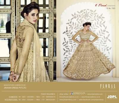 FL-7323 Gold Nargis Fakhri Floral Designer Anarkali Gown - Asian Party Wear