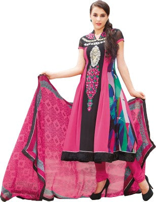 Fl6341B Black and Pink Floral Creations Georgette Salwar Suit - Asian Party Wear