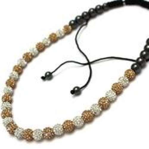FULL CHAMPAGNE/GOLD AND WHITE CRYSTAL QUALITY CRYSTAL NECKLACE - Asian Party Wear