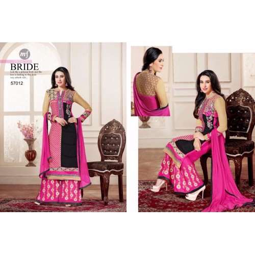 Fuscia Pink Dress Indian Designer Semi Stitched Salwar Suit - Asian Party Wear