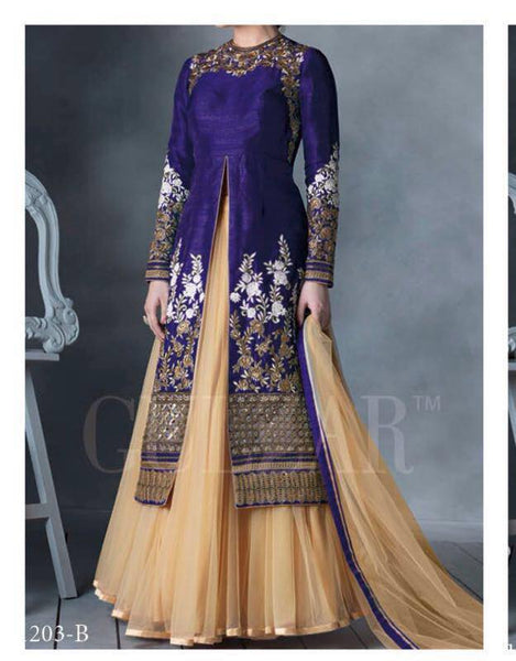 G1203 BLUE AND BEIGE HIRA GULZAR ANARKALI SUIT - Asian Party Wear