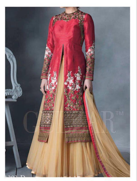 G1203 RED AND BEIGE HIRA GULZAR ANARKALI SUIT - Asian Party Wear