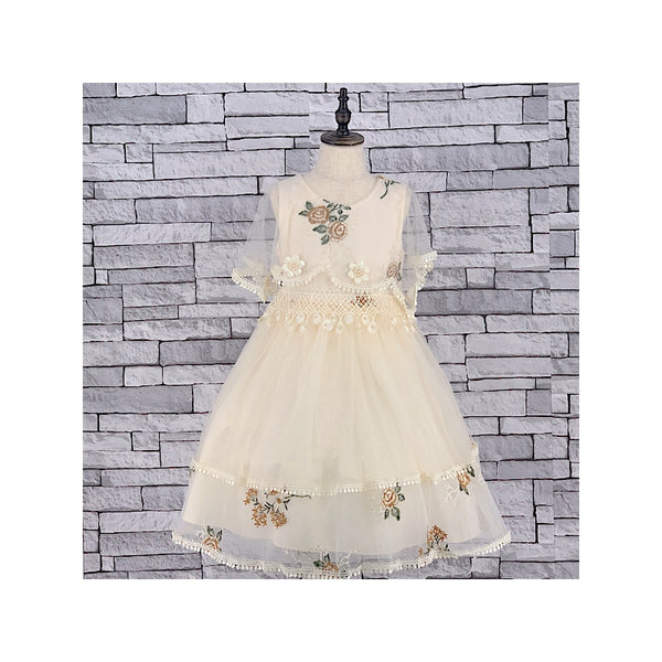 GIRLS CREAM GLITTER CAPE DRESS (3-13 YEARS) - Asian Party Wear
