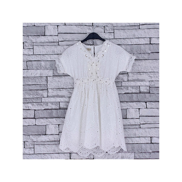 GIRLS IVORY LACE SKATER DRESS (4-14 YEARS) - Asian Party Wear