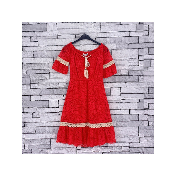 GIRLS RED GRECIAN LACE DRESS (4-14 YEARS) - Asian Party Wear