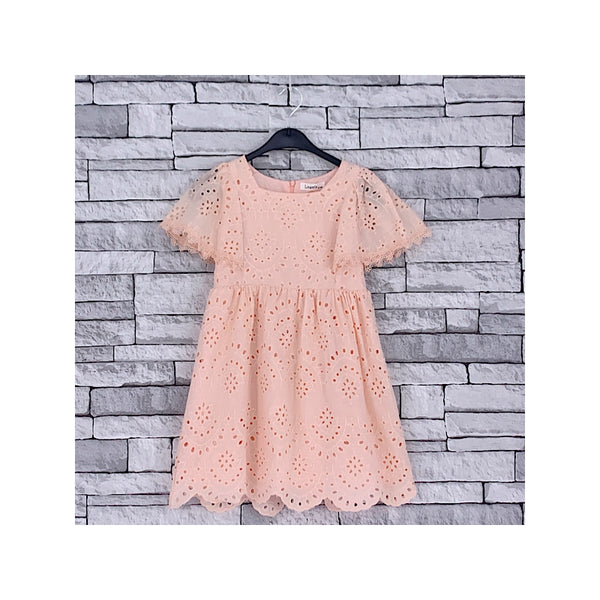 GIRLS SALMON LACE DRESS (4-14 YEARS) - Asian Party Wear
