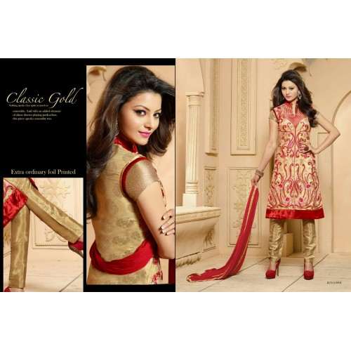 Golden Red KEYAS 4 GEORGETTE LONG LENGTH STRAIGHT SUITS - Asian Party Wear