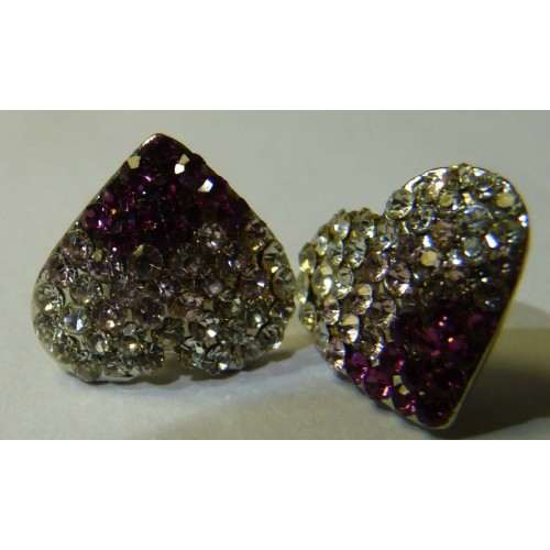 GORGEOUS PURPLE TWO TONE HEART SHAPED CRYSTAL EARRINGS - Asian Party Wear
