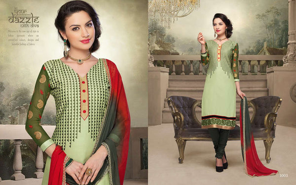 Green and Red NITA PARTY WEAR LONG STRAIGHT SALWAR KAMEEZ - Asian Party Wear