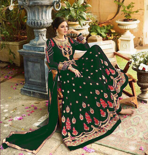 Dark Green Indian Designer Heavy Wedding Gown - Asian Party Wear