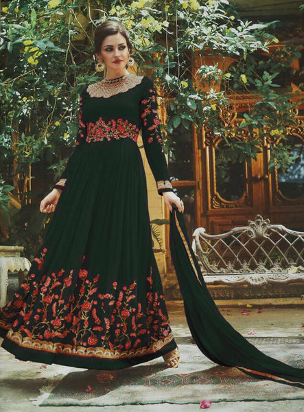 Green Indian Designer Embroidered Gown - Asian Party Wear