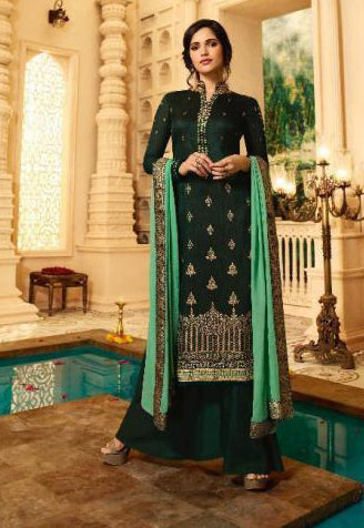 Green Banarasi Jacquard Indian Designer Party Suit (2 Weeks Delivery) - Asian Party Wear