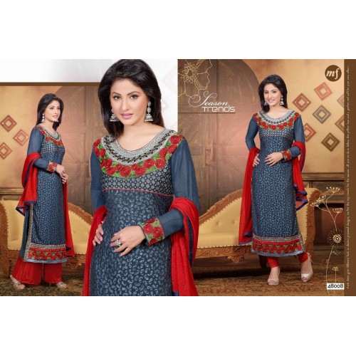 Grey and Red HASEENA 2 PARTY WEAR SHALWAR KAMEEZ - Asian Party Wear