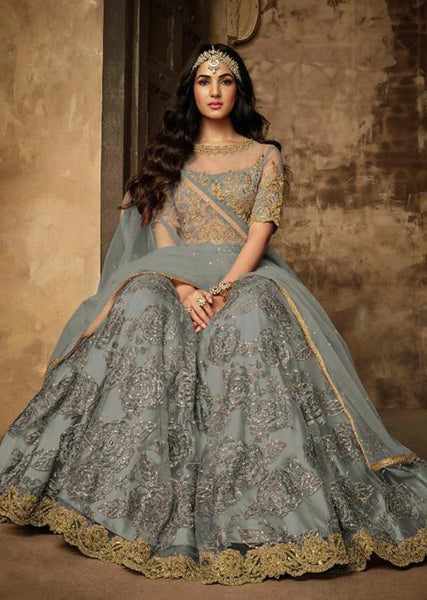Grey Indian Designer Bridal Anarkali Dress - Asian Party Wear