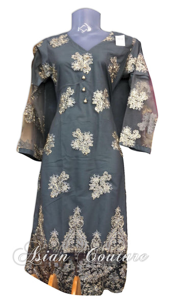 Stunning Grey Embroidered Ready Made Salwar Kameez Suit - Asian Party Wear