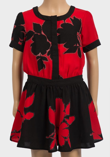 Girls Red and Black Floral Style Designer Party Play Suit - Asian Party Wear