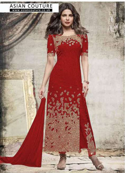 ZH5148C -RED HEROINE PRIYANKA CHOPRA HIT SALWAR KAMEEZ - Asian Party Wear