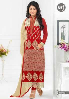 Hot Red Heena Khan Salwar Churidaar Suit - Asian Party Wear