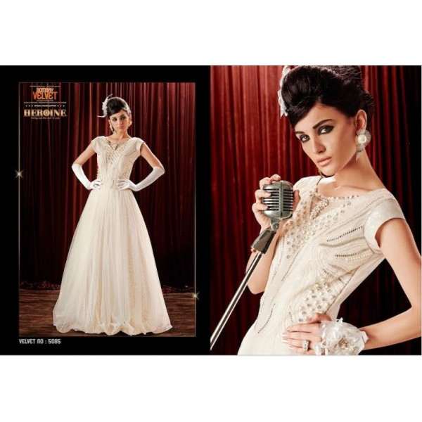 ZHR5085 White Stunning New Anushka Sharma Bombay Velvet Gown Anarkali Dresses - Asian Party Wear